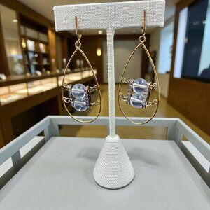 Vintage Clip On Earrings Clear Crystal Beads Gold Tone Statement Coquette‎ Glam